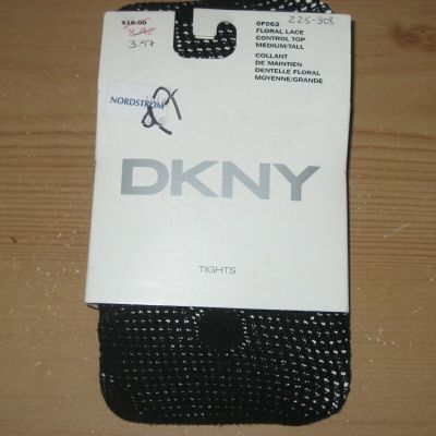 New DKNY OF062 Floral Lace Knit Control Top Tights Size Medium / Tall Black